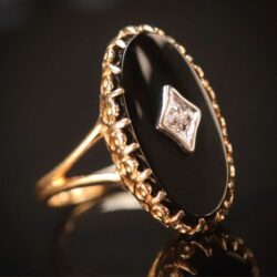 10K Gold Onyx Diamond Ring