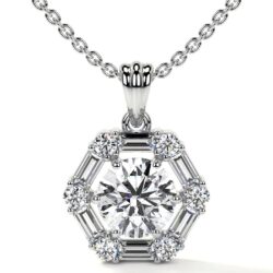Prong Set Round And Straight Baguette Diamonds Halo Pendant Setting (0.56cttw)